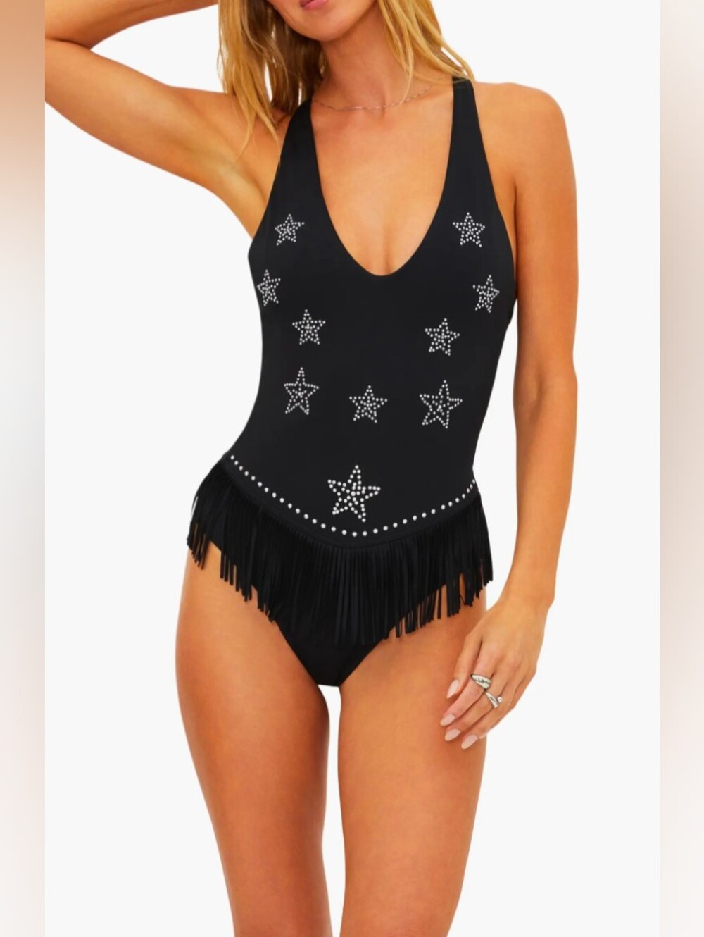 Beach Riot Juliana Embellished Fringe One-Piece Swimsuit - Size S